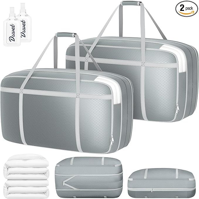 DIMJ Compression Moving Bags - Extra Large Heavy Duty Comforter Storage Bag with Window, Packing Totes With Strong Handles & Zipper, Space Saving Box Containers For Blanket, Clothes, Bedding, 2 Pack
