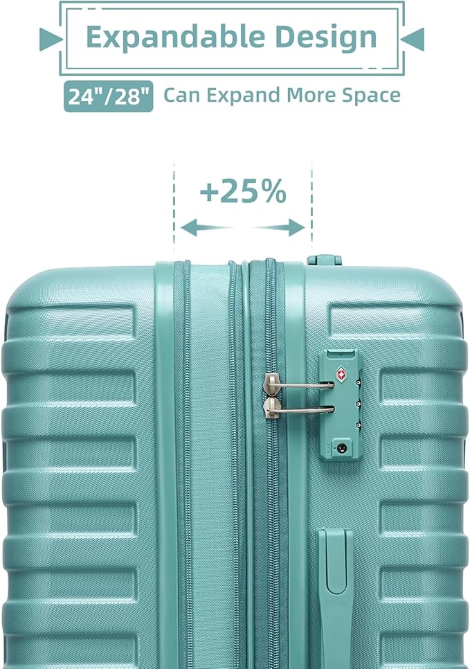 Misty Blue 6 Piece Luggage Set Hard Shell - Expandable Suitcases with Spinner Wheels and Duffel Bags for Family Travel, Durable Carry On Luggage Sets with Lock for Women and Men