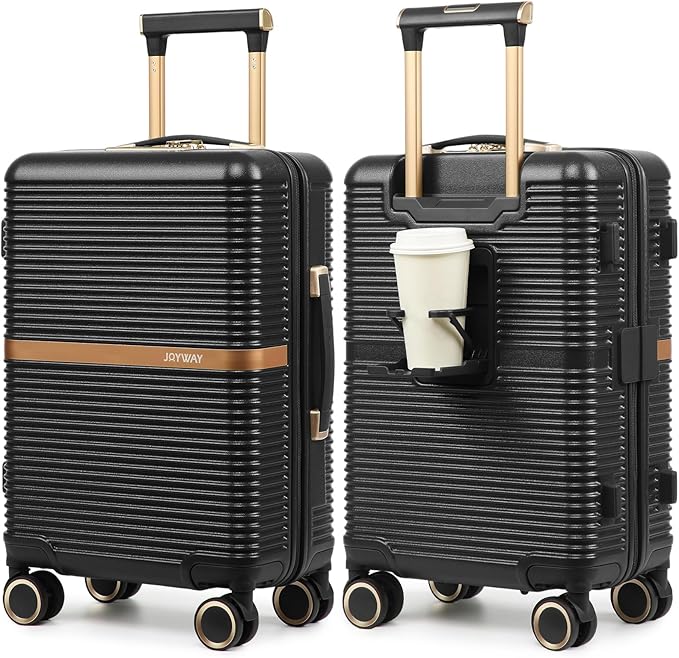 Joyway Lightweight Carry-On Luggage 20 Inch with Spinner Wheels, TSA Lock, Durable ABS Hardshell Suitcase for Business & Travel (Black, 20 Inch)