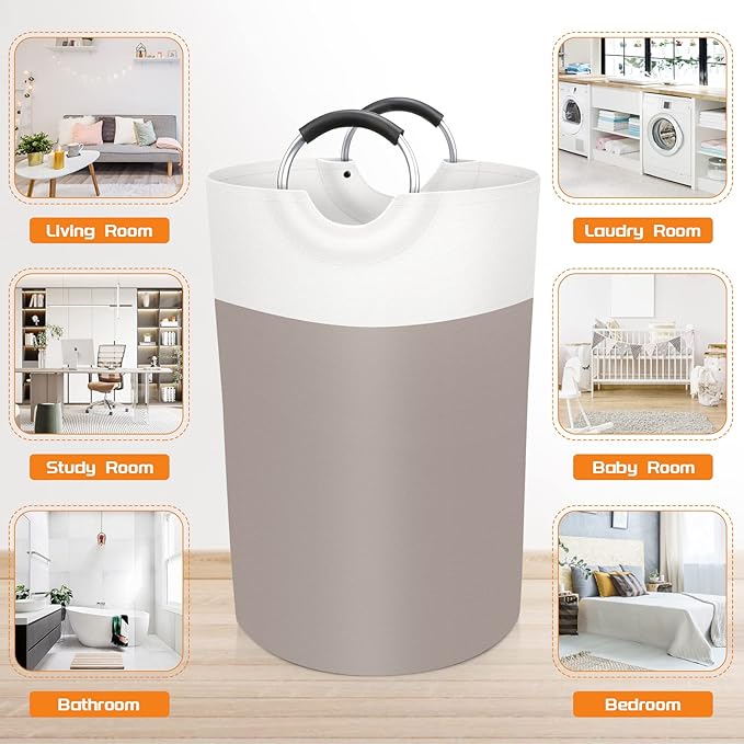 BlissTotes 75L Laundry Basket, Freestanding Laundry Hamper, Collapsible Dirty Clothes Hamper, Waterproof Fabric with Foam Protected Aluminum Handles for College, Dorm, Family (Brown)