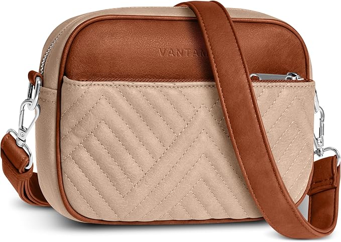 Vantamo Premium Quilted Crossbody Bags for Women with Anti-Pickpocket Clip, Vegan Leather Handbags, Travel Purses for Women