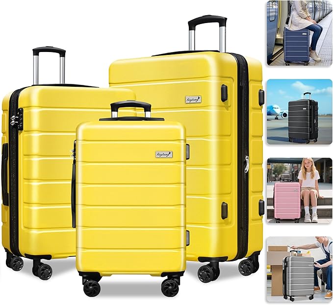 Explorer Lightweight Hardshell 20% Expandable 3-Piece Luggage Set with TSA Lock, Double Spinner Wheels, and Carry-On Suitcase,Yellow