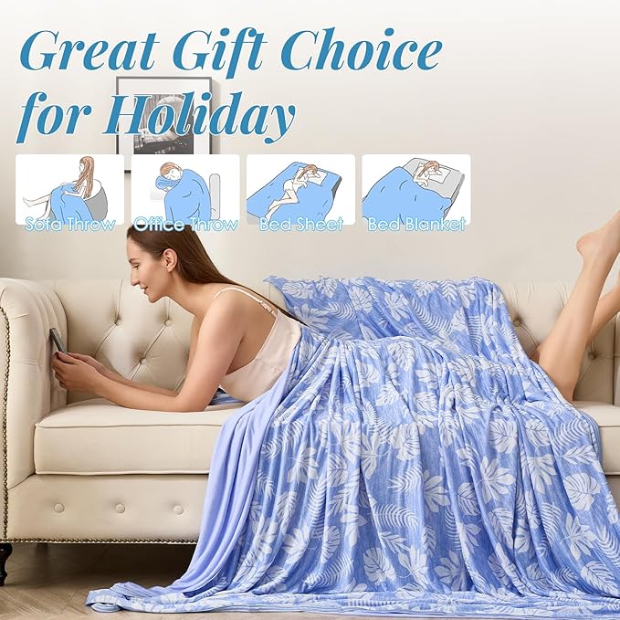 OIGAE Cooling Blanket for Hot Sleepers - Soft & Lightweight Summer Cold Blanket for Night Sweats | Perfect for Bed, Couch, Sofa (Blue, King 90" x 108", Tropical)
