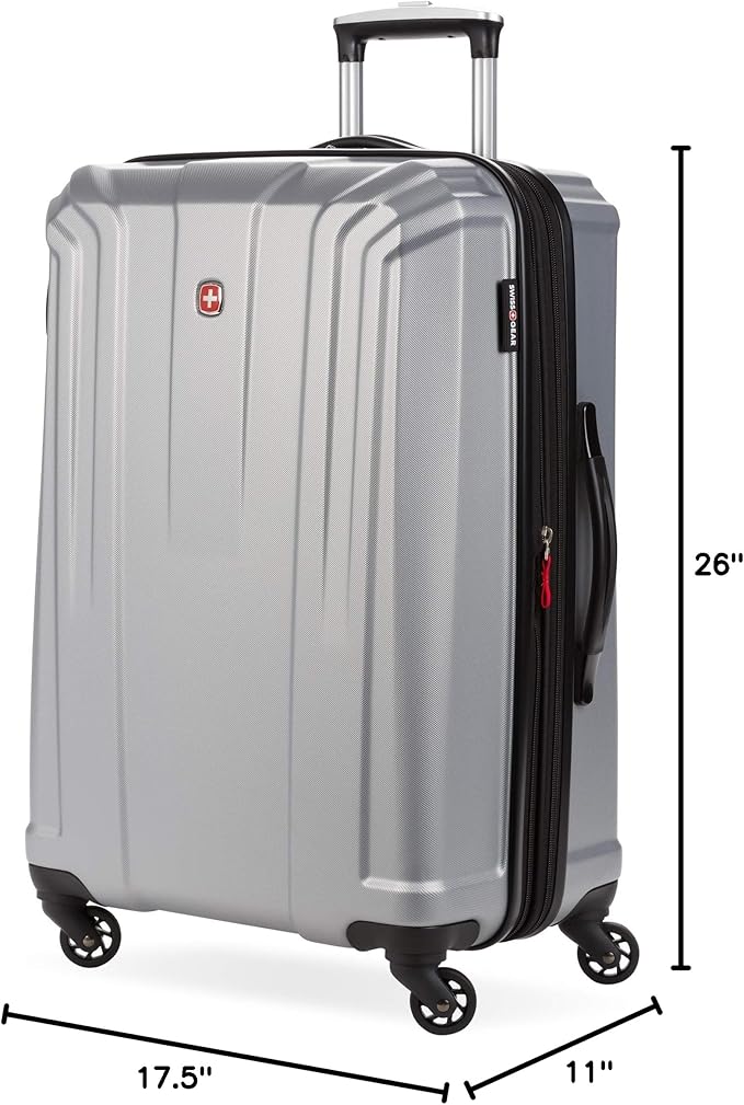 SwissGear 3750 Hardside Luggage with Spinner Wheels, Silver, Checked-Medium 23-Inch