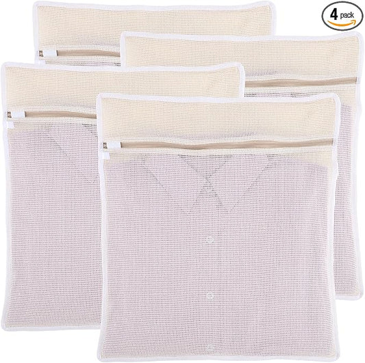4Pcs Durable Cotton Mesh Laundry Bags for Delicates, 16×20inch Large Breathable Laundry Mesh Wash Bags with Sturdy Zipper for Delicates, Clothes, Pants, Underwear, Bra, Socks (L)