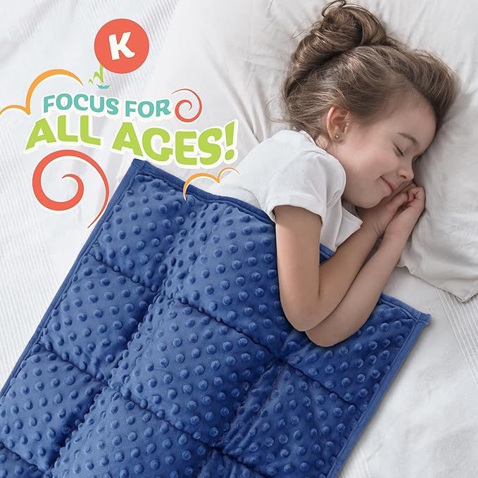 5lb Weighted Blanket for Kids (Blue) 19x22 Inch, Plush Minky Weighted Lap Pad with Travel Bag for Ages 4-10