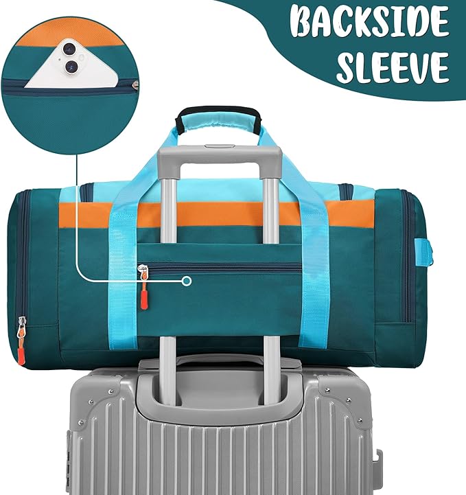 WOOMADA Kids Duffle Bag for Boys or Girls,Weekender Overnight Bag with Shoe Compartment & Wet Pocket Perfect For School, Sports, Overnight Trips(Teal Blue)