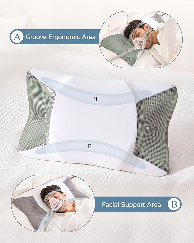 CPAP Pillow for Side Sleeping, HSA/FSA Sleep Apnea Pillow for All CPAP Masks Users to Reduce Air Leaks, Masks Pressure, Memory Foam with Cooling & Breathable Pillowcase for Side Back Sleeper