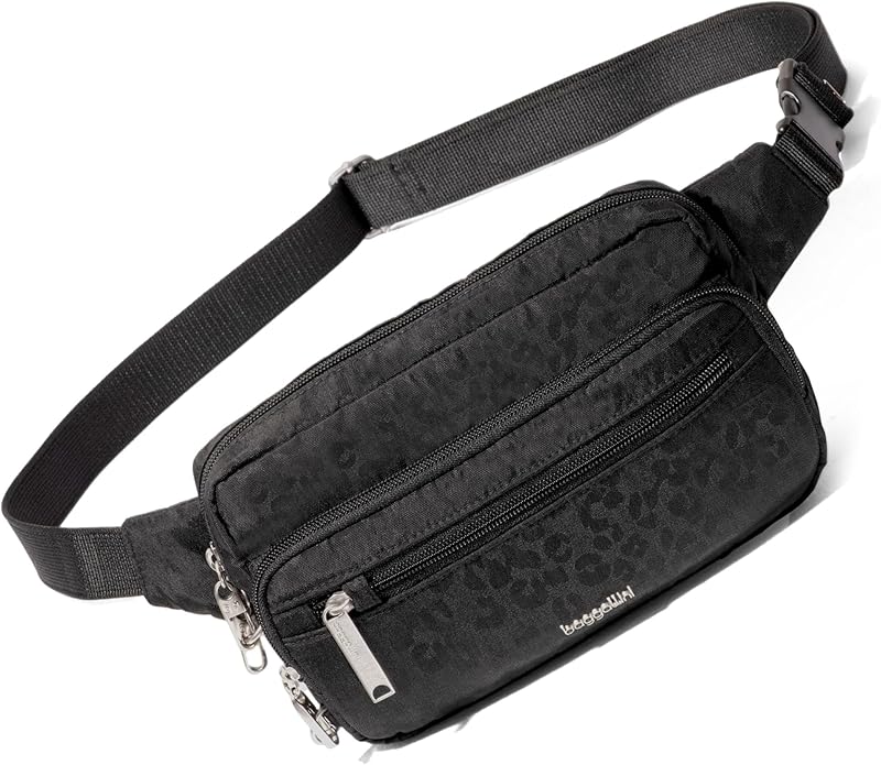 Baggallini Securtex Anti-theft Belt Bag 8.8"x5.5" Crossbody Fanny Pack for Women RFID Wallet Locking Zipper Travel Purse