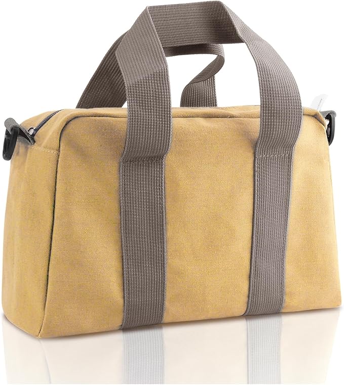 Small Tool Bag, Canvas Tool Storage Bag, Large Capacity Multipurpose Zipper Soft Tote Organizer Pouch for Electrician, Plumbing, Gardening,Tools Bags for Men (Khaki, 13 Inch)