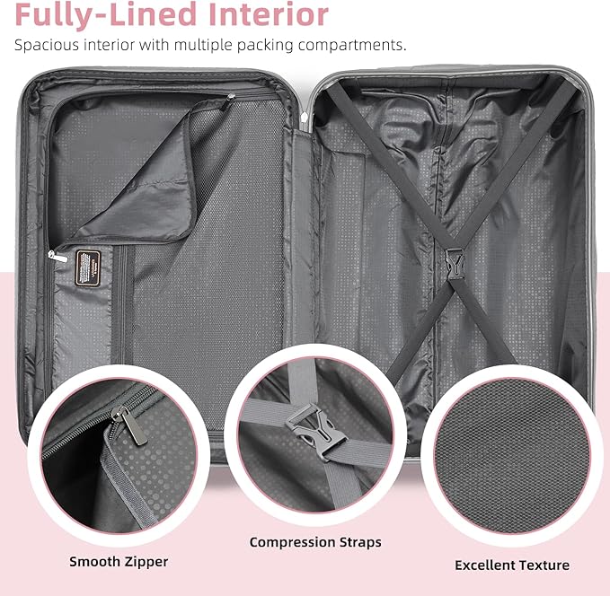 LARVENDER Luggage Sets 6 Piece Hardshell Expandable Suitcases with Spinner Wheels TSA Lock, Lightweight ABS Travel Carry On Luggage Set for Women, Pink Grey