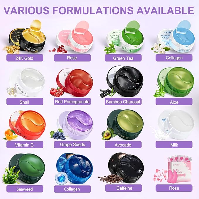 LAVONE Eye Mask - 30 Pairs Grape Seeds Under Eye Patches Skin Care Products - Eye Masks Skincare for Dark Circles and Puffiness, Reduce Wrinkles, Eye Bags and Fine Lines, for Women and Man - Purple