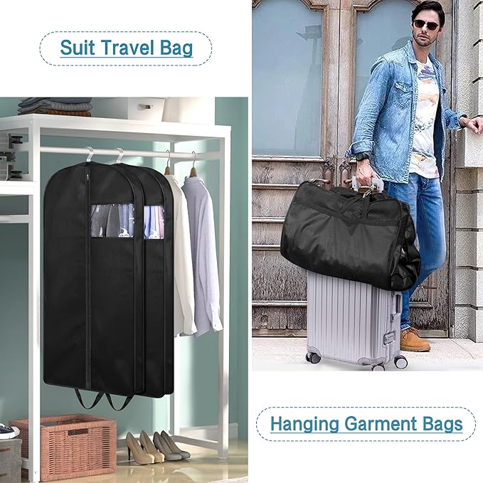 KIMBORA 43" Suit Bags for Closet Storage and Travel, Gusseted Hanging Garment Bags for Men Suit Cover With Handles for Clothes, Coats, Jackets, Shirts（3 Packs）