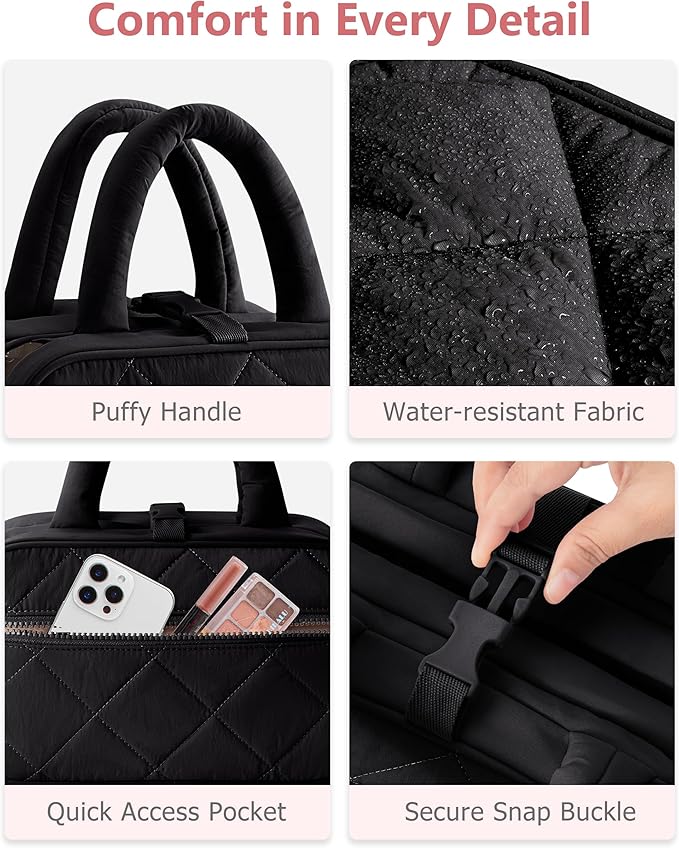 Travel Toiletry Bag for Women with Hanging Hook, Puffy Makeup Organizer with Brushes Slots for Bathroom, Shower and Beauty Essentials, Black