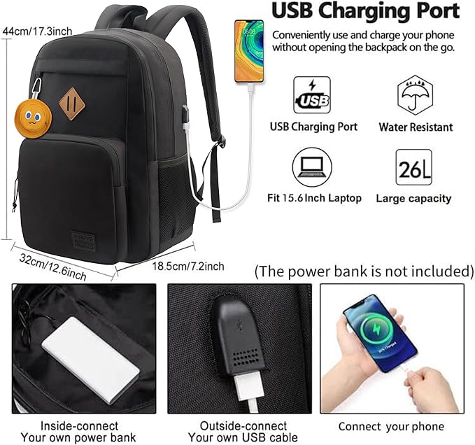 KEOFID Lightweight Travel backpack for Men and Women, Laptop Backpack for Work, Large Bag for College, Water Resistent(Black with Yellow)