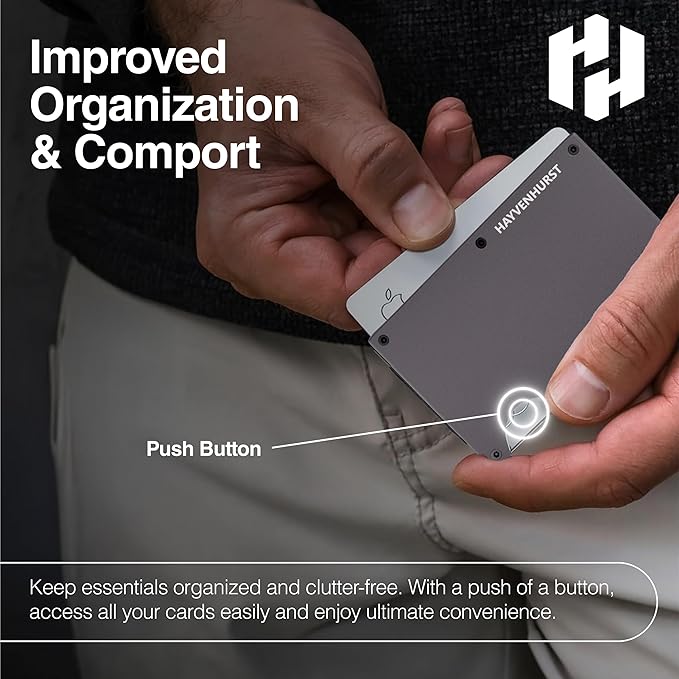 Hayvenhurst Wallet For Men - Reinvented Design Men's Wallet - Slim, Minimalistic & Seamless, Blocks RFID Scanners with a Cash Strap (Gunmetal)