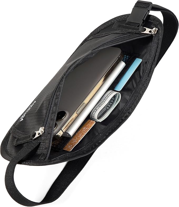 Travel Money Belt - Slim Passport Holder Travel Wallet with RFID Blocking Travel Pouch Undercover Fanny Pack for Women Men
