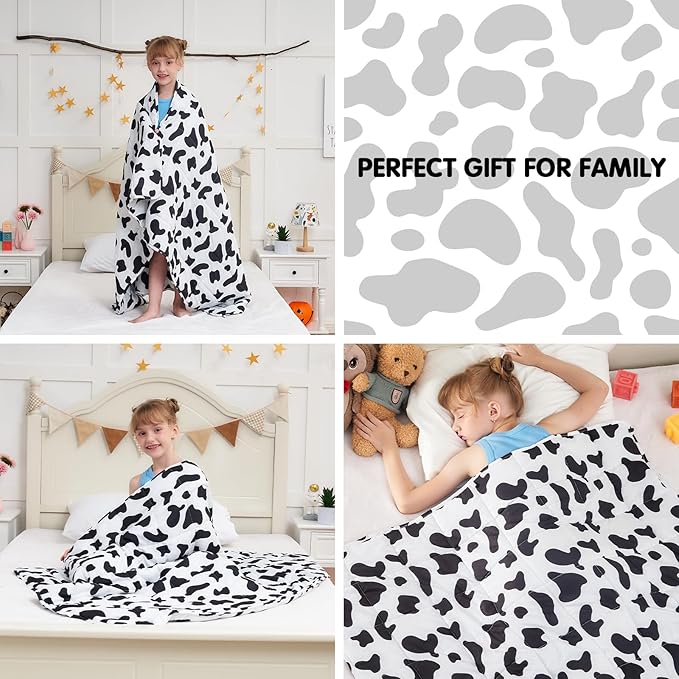 yescool Cow Print Weighted Blanket 5 Pounds Cooling Weighted Lap Blanket, Heavy Blankets, Comfortable Weighted Throw Blanket Gifts for 40-60lbs, 36"x48"