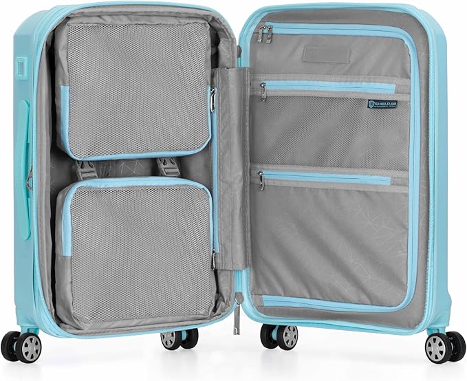 Traveler's Choice Pagosa Hardshell Expandable Luggage with Spinner Wheels, Baby Blue, 22-Inch Carry-on