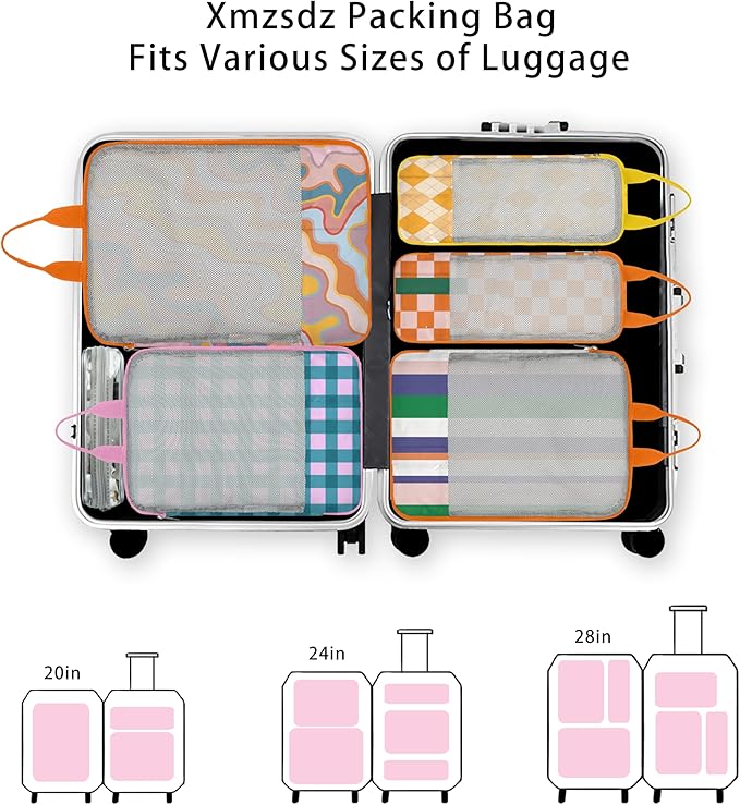7 Pcs Compression Packing Cubes for Travel Luggage, Lightweight Suitcase Organizer Bags Set, Compression Packaging Cube for Travel Essentials, Packing Cubes for Carry on Suitcase