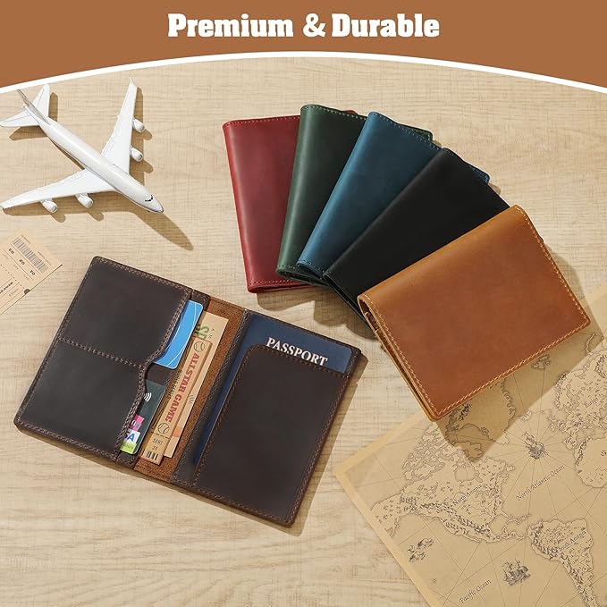 Jack&Chris Leather Passport Holder, Handmade Passport cover, Travel Wallet Cover Case for Men and Women, Leather Travel Documents Organizer Protector, JC107