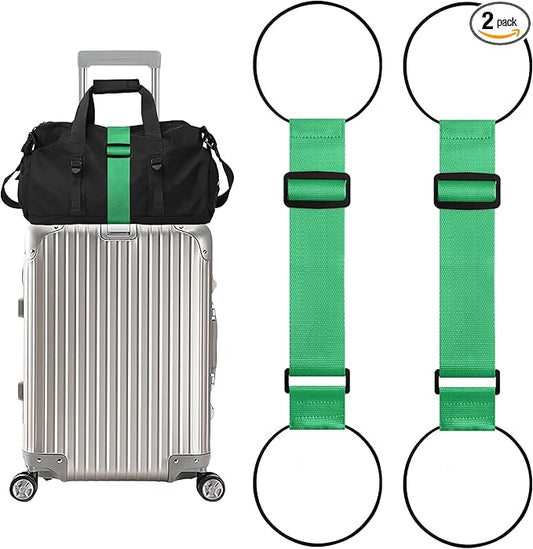 2 Pack Adjustable Luggage Straps for Add a Bag, Bungees Elastic Belt to Connect Suitcases, Luggage Connector Straps for Travel Essentials, Luggage Accessories Fastening Bag Strap - Green