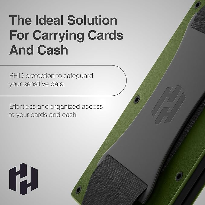Hayvenhurst Wallet For Men - Reinvented Design Men's Wallet - Slim, Minimalistic & Seamless, Blocks RFID Scanners with a Cash Strap (Matte Olive)