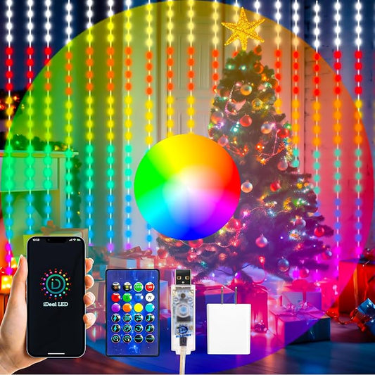 HXWEIYE 300LED Fairy Curtain Lights, 9.8x9.8Ft USB, Remote, 8 Modes & Timer | Dimmable, Christmas String Hanging Lights for Bedroom, Wedding Backdrop and Indoor Wall Decor, RGB Color Changing