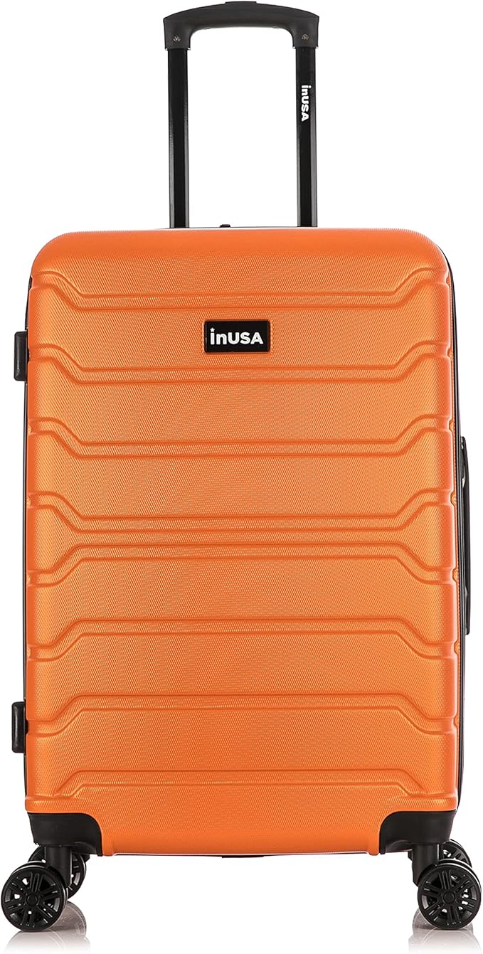 InUSA TREND Luggage with Spinner Wheels | Durable lightweight Hardside Suitcase, Travel bag with Handle and Trolley, 24-Inch Medium Checked luggage | Orange