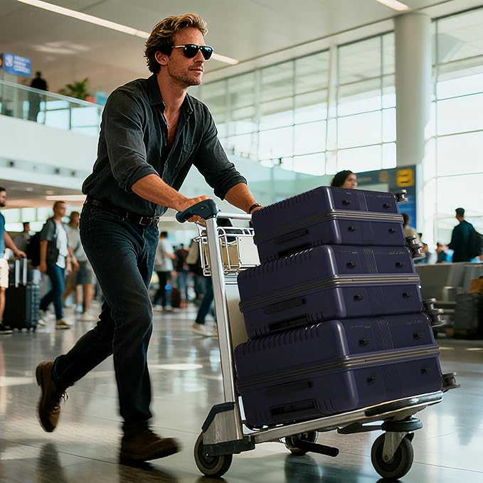 Karl home Hardshell Carry On Luggage with Spinner Wheels, Lightweight PP Hardside Small Suitcase with Built-in Lock & Smooth Zipper, 22 Inch Airline Approved, Blue