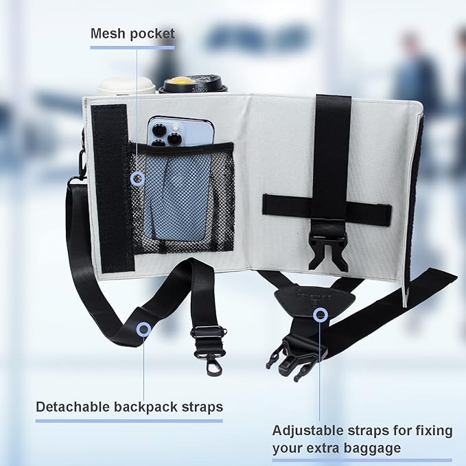 Bokelai Luggage Travel Cup Holder with Luggage Straps Free Hand Drink Caddy Beverage Holder Travel Accessories Flight Attendants Businessmen Travelers Fits Roll on Suitcase Handles Light Grey