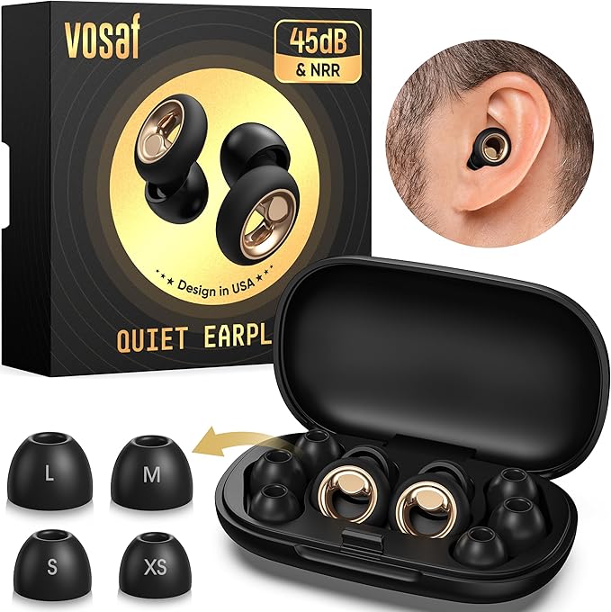 Ear Plugs for Sleeping, 45dB Noise Cancelling Ear Plugs, Reusable Silicone Earplugs for Noise Reduction with 8 Tips, Soft Earplugs for Snoring, Side Sleepers, Concerts, Travel, Work (Black)