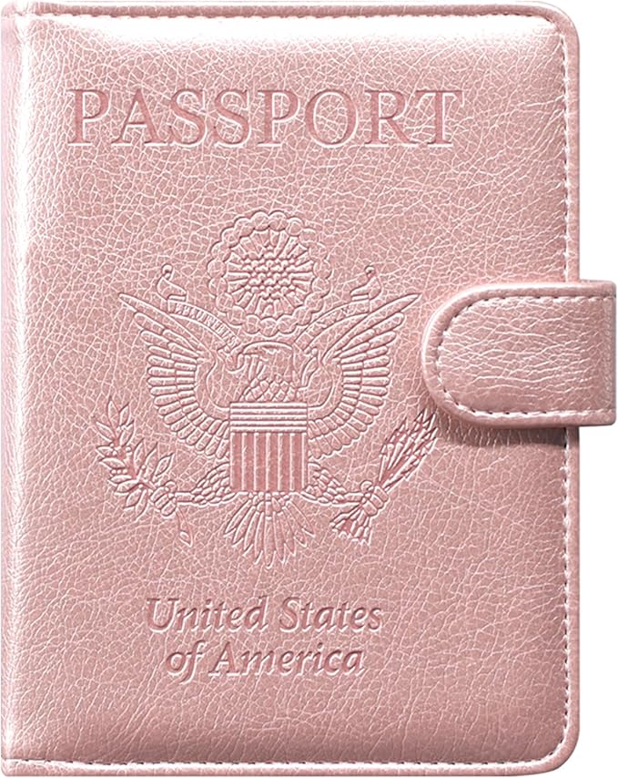 ACdream Passport and Vaccine Card Holder Combo, Cover Case with CDC Vaccination Card Slot, Leather Travel Documents Organizer Protector, with RFID Blocking, for Women and Men, Rose Gold