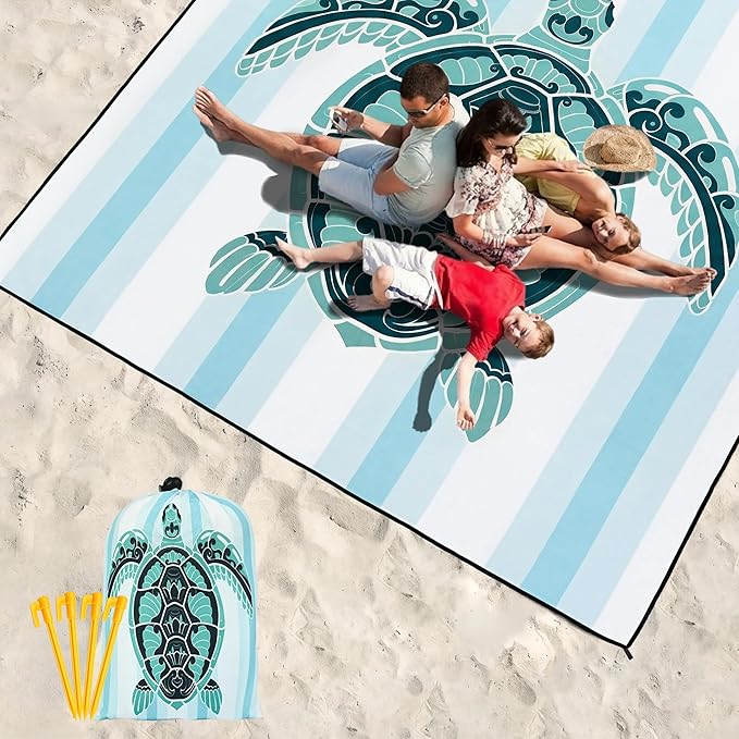 Beach Blanket Waterproof Sandproof Extra Large Beach Mat 79" X 83"/120"x108"for 1-8 Adults Quick Drying Durable Outdoor Picnic Mat for Beach Travel Camping Hiking