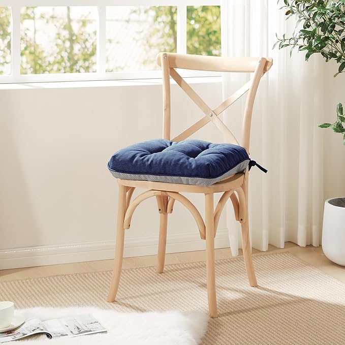 Love's cabin Memory Foam Chair Cushions Set of 4, 15.5"x15.5"x3.5" Indoor & Outdoor Seat Pads for Dining, Kitchen, Office, Patio Chairs - Navy Blue