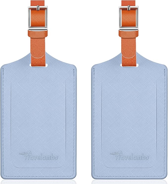 Travelambo Luggage Tags for Suitcases Faux Leather Privacy Protection 2 Pack Bag Tags Travel Accessories Essential, Cross Blue