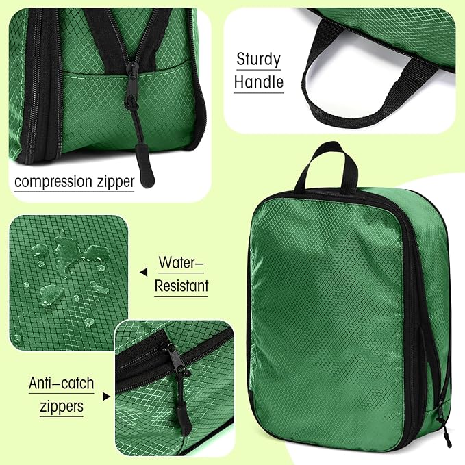 5 Pack Compression Packing Cubes for Travel Space Saving Cubes Luggage Organizer for Suitcase(Green,Mixed)