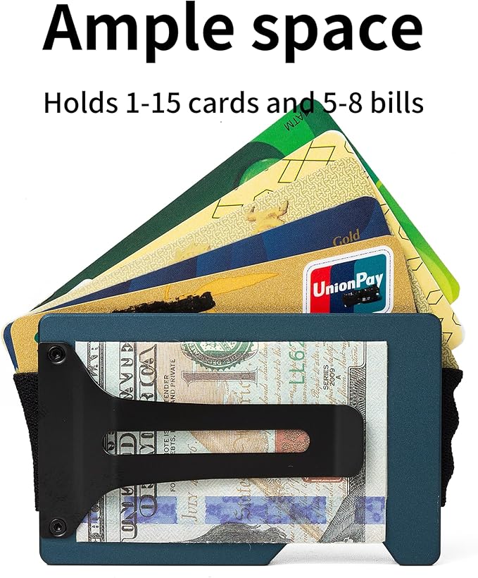 Carbon Fiber Minimalist Wallet for Men Credit Card Holder Money Clip & Cash Strap Slim RFID Mens Wallets(Matte Navy)