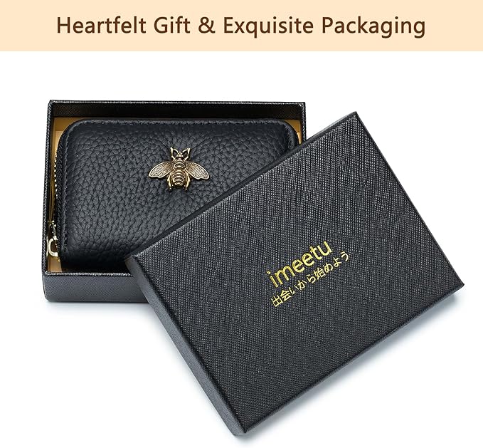 imeetu RFID Credit Card Holder, Small Leather Zipper Card Case Wallet for Women