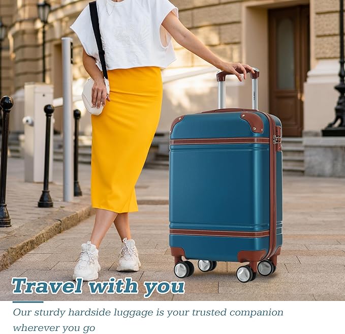 Merax Suitcase Set 28 inches Expandable Luggage with TSA Lock Spinner Wheels Hardshell Lightweight Vintage Luggage with Travel Bag,Blue