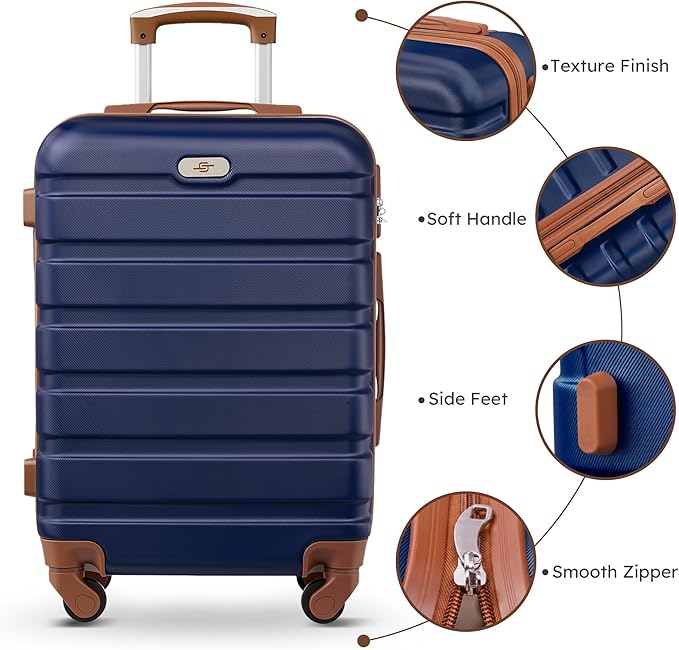 Suitour 4 Piece Luggage Sets, Hard Shell Suitcase Set with Spinner Wheels 16 20 24 28inch Travel Sets(Navy Brown)