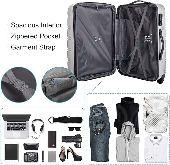Merax Luggage Sets 3 Piece Suitcase Set 20/24/28,Carry on Luggage Airline Approved,Hard Case with Spinner Wheels,Blue