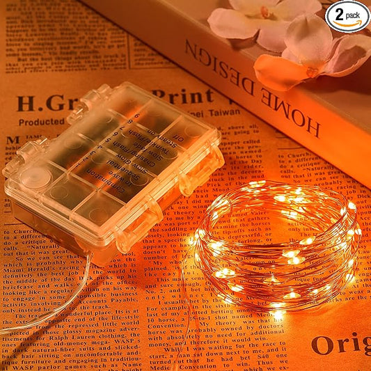 Ariceleo 2 Pack 65.6 Ft. Battery Operated Outdoor String Lights with Remote & Timer, LED Orange Fairy Lights, Waterproof Twinkle Lights for Bedroom, Dorm, Mason Jar, Wedding, Party, Christmas