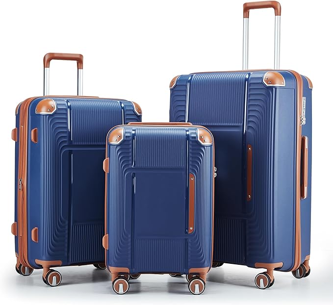 5 Piece Luggage Sets PP Hardshell with Duffel & Toiletry Bag, Carry-on Suitcase Set (20/24/28) with Detachable Spinner Wheels, YKK Zippers & Corner Guards, Lightweight TSA Lock (Navy Blue)