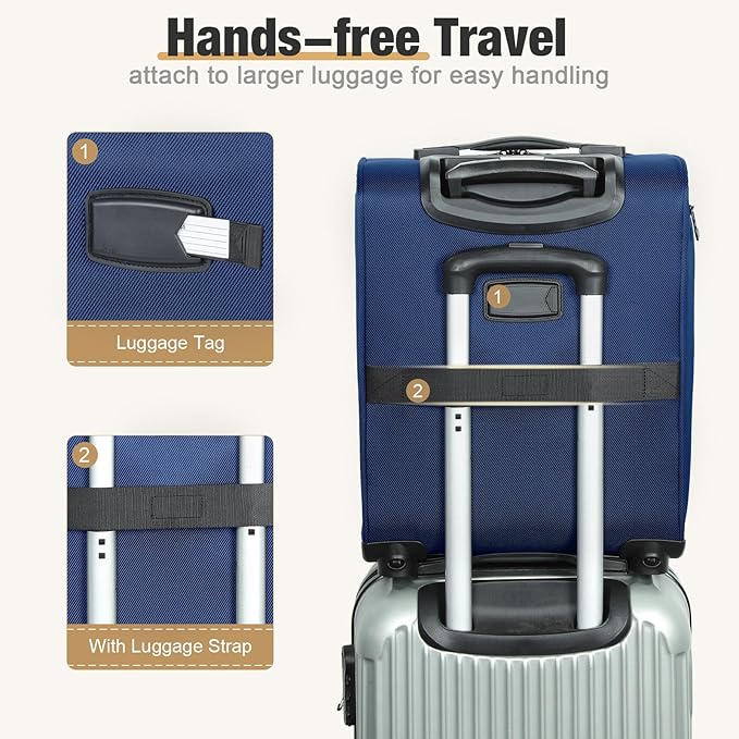 Softside Carry on Luggage Airline Approved, 17 Inch Underseat Carry-on Luggage with Removable Spinner Wheels, Small Personal Item Suitcase for Travel Business (Blue, 17 inch_Underseat)