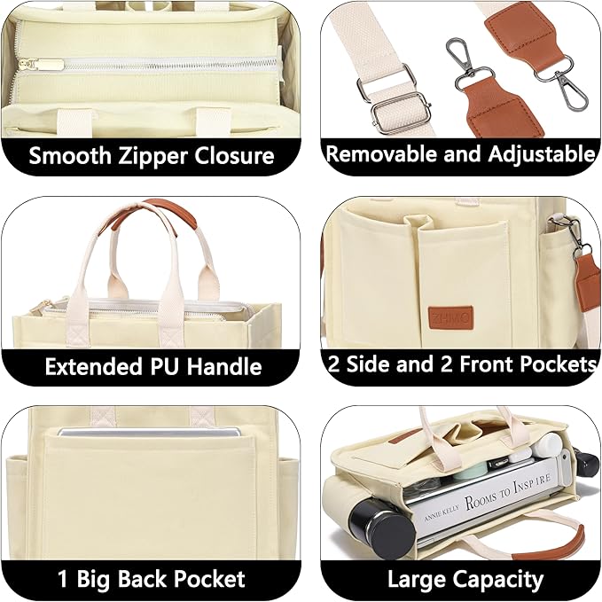 ZHMO Canvas Tote Bag for Women,Women's Bags Crossbody Bags Work Laptop Tote Bag Large Handbags Purse for Travel Nurse Teacher