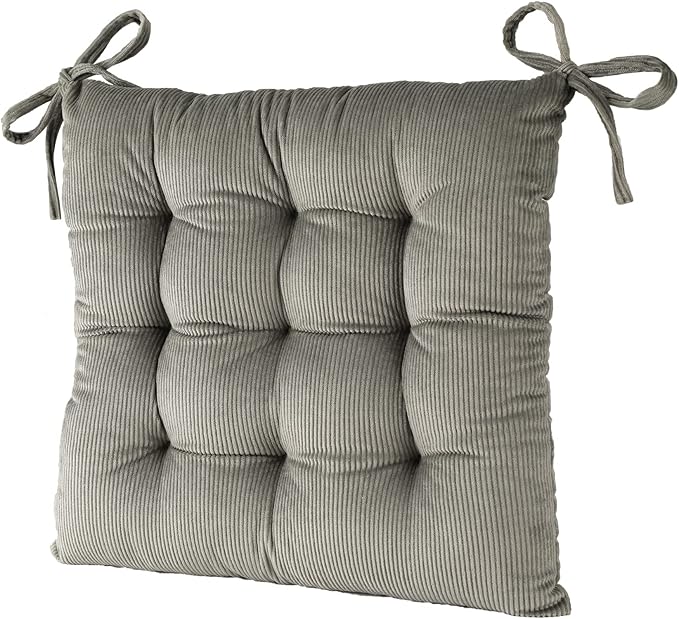 HLOVME Corduroy Chair Cushion with Ties Ultra Soft Warm Floor Cushion for Kids Reading Nook Comfortable Square Seat Cushion for Adult 15.7”x15.7”, Grey
