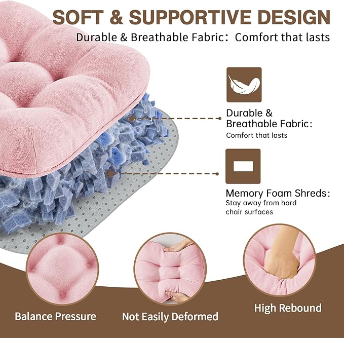 BETU Pink Chair Cushions for Dining Chairs Set of 2,3.5" Thick Kitchen Table Chair Pads with Ties,Non Slip Backing and Covers, Seat Cushion for Dining Room,Bar,Patio Chairs,16"X16"X3.5",Pink