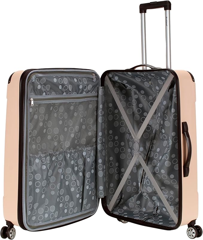 Rockland London Hardside Expandable Spinner Wheel Luggage, Champagne, Checked-Large 28-Inch