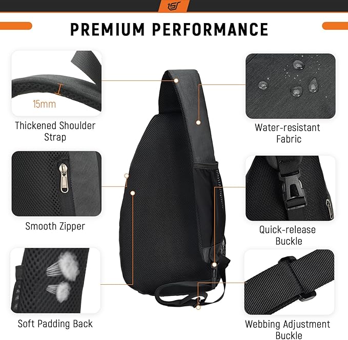 SKYSPER Sling Bag RFID Crossbody Sling Backpack Cross Body Shoulder Travel Bag Hiking Daypack for Women Men(Black)